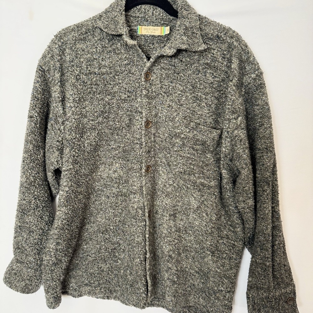 True Grit by Brodie Women's M Textured Knit Shirt Jacket Gray Speckled USA
